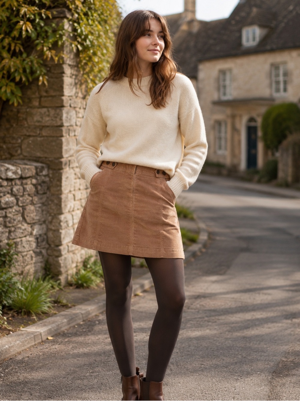 FatFace Corduroy A-Line Mini Skirt Warm Camel Brown Size US 6